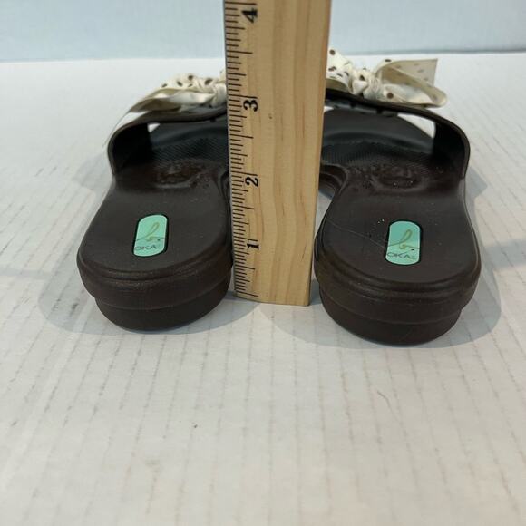 Oka B Okabashi Madison Brown Slides Cream Polkadot Bow FlipFlop Sandal M - Picture 6 of 11